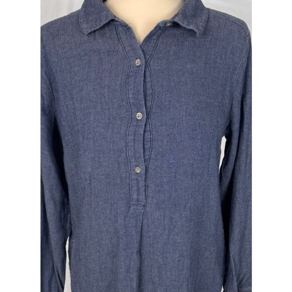 J. Jill Denim Small Petite Button Front Shirt Dress Long Sleeve Collar Cotton - Picture 2 of 8